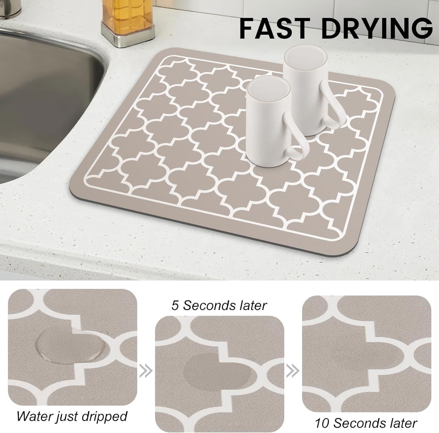 Homecloud Dish Drying Mat For Kitchen Counter Hide Stain Super Absorbent, Non-Slip, Heat-Resistant, Great For Dishes, Rack Pad,